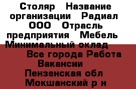 Столяр › Название организации ­ Радиал, ООО › Отрасль предприятия ­ Мебель › Минимальный оклад ­ 30 000 - Все города Работа » Вакансии   . Пензенская обл.,Мокшанский р-н
